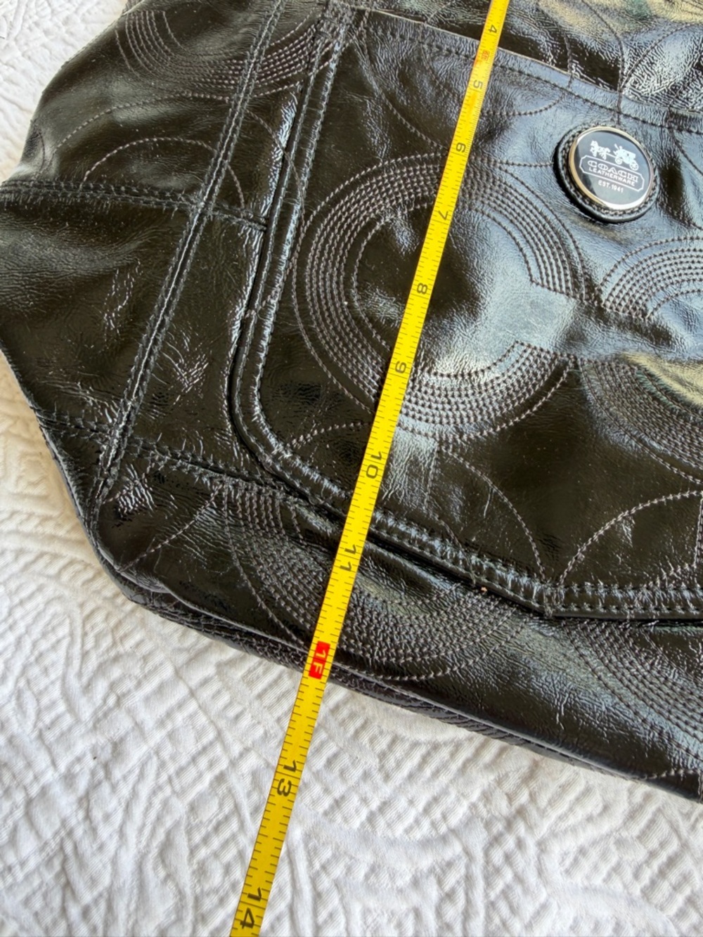 Coach Black Patent Leather Tote with Signature Medallion - Picture 14 of 14